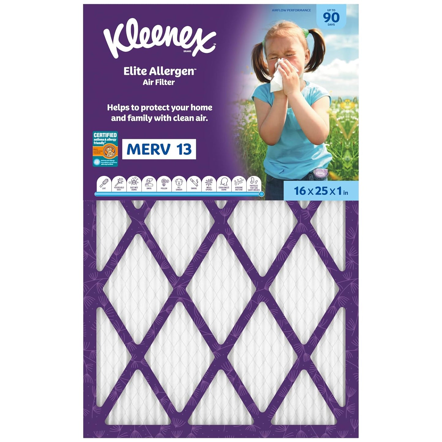 Kleenex Elite Allergen Air Filter 16x25x1 Inches - 13 MERV RATING (2-Pack)