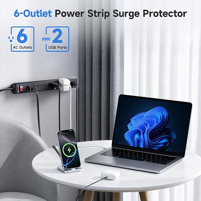 Cable Matters 2-Pack 6-Outlet Surge Protector Power Strip - 12ft - Image 2