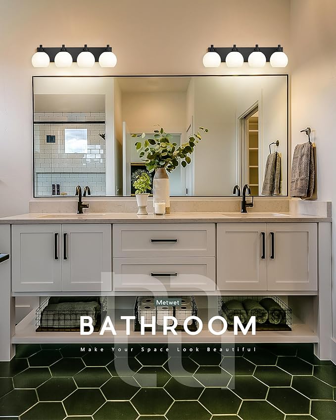 METWET Bathroom Light Fixtures, 4 Light Matte Black Vanity Light, 26 Inch - Image 6