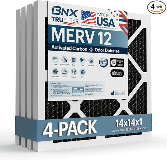 BNX TruFilter 14x14x1 MERV 12 Odor Defense AC Furnace Air Filter by BNX