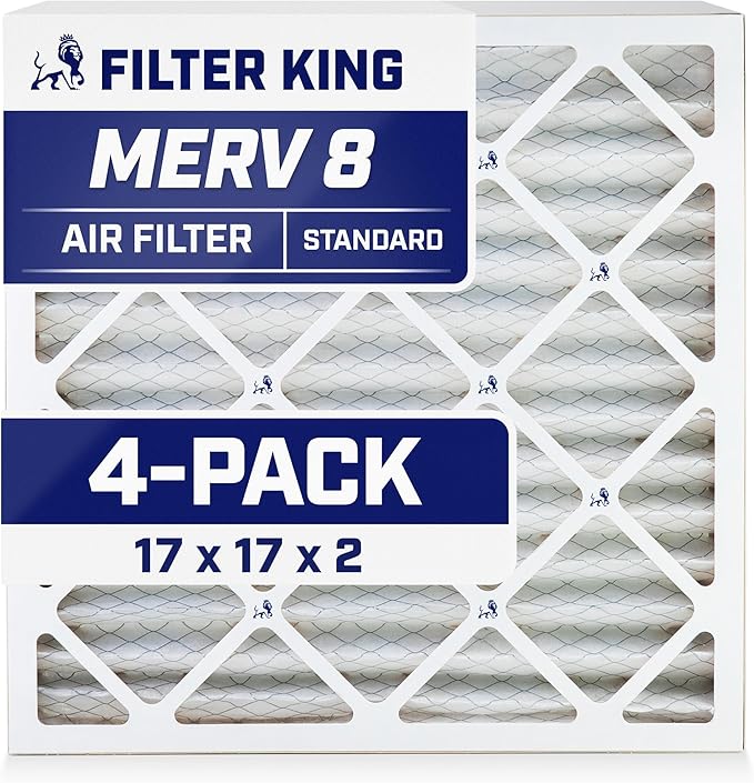 Filter King 17x17x2 Air Filter | 4-PACK | MERV 8 HVAC Pleated A/C Furnace by FilterKing