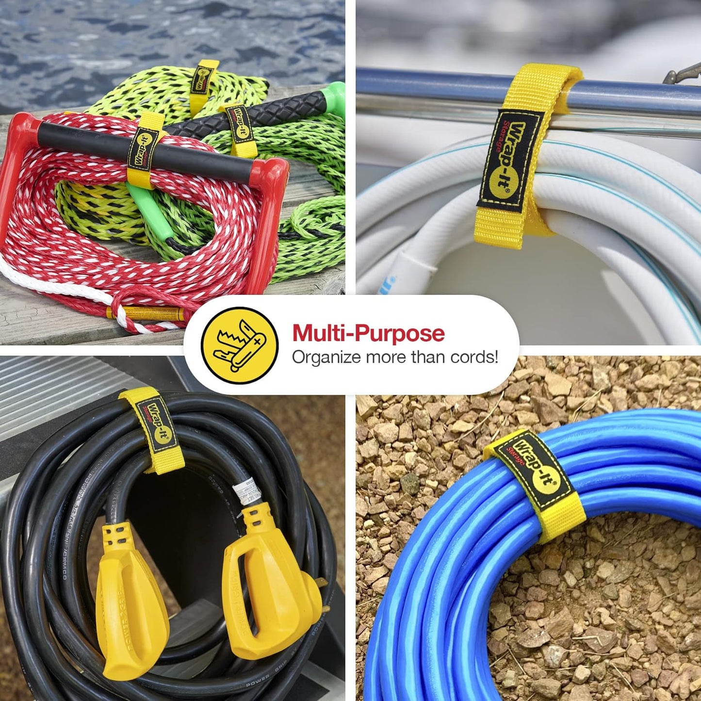 Quick-Straps by Wrap-It Storage - 12" (12 Pack) Yellow - Extension Cord Holder for RV and Boat Organizing | Extension Cord Holder for RV and Boat Organizing