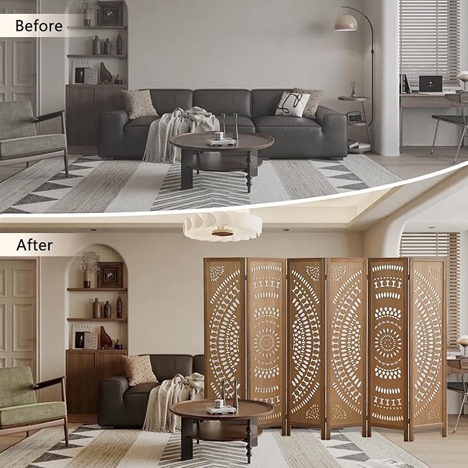 ALeesing 6 Panel Wood Room Divider Fully Assembled, Decorative Room Dividers - Image 6