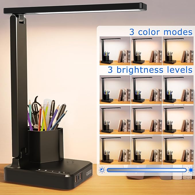 LED Desk Lamp with 3 USB Charging Ports 1 AC Outlet Small Table Lamp - Image 5