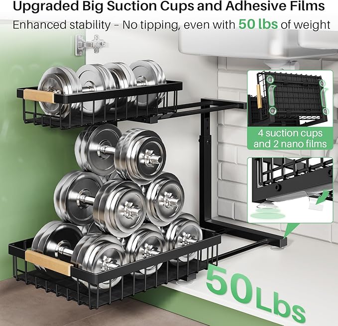 Under Sink Organizer, 2 Packs 2 Tier Under Sink Organizers and Storage - Image 4