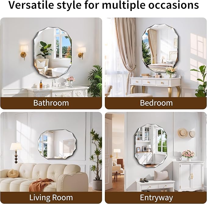 GLASHOM Frameless Bathroom Mirror, 30x40 inch Frameless Wall Mirrors Beveled - Image 6