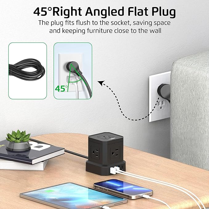 Cube Power Strips with Surge Protection, 10ft Extension Cord with Multiple - Image 8