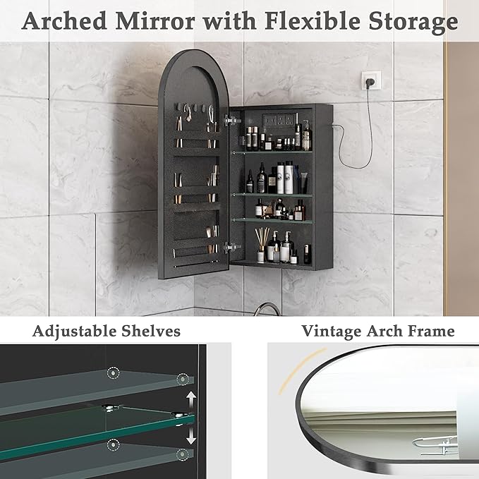 Arched Medicine Cabinet with Mirror, Bathroom Medicine Cabinet Wall Mounted - Image 6