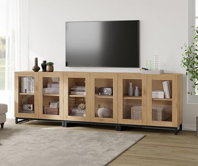 WAMPAT Modern TV Stand with Glass Doors by WAMPAT