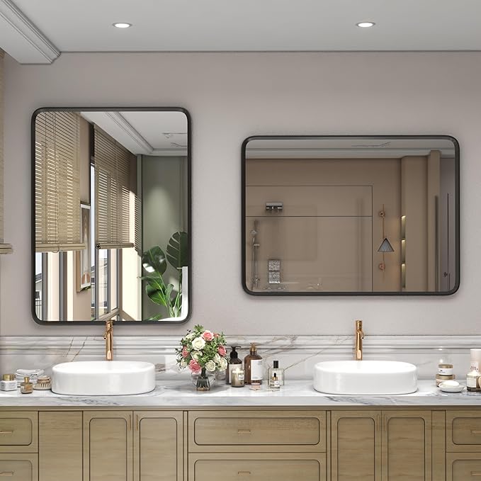 28x36 Black Bathroom Mirror for Wall, Matte Black Metal Framed Bathroom Vanity - Image 7
