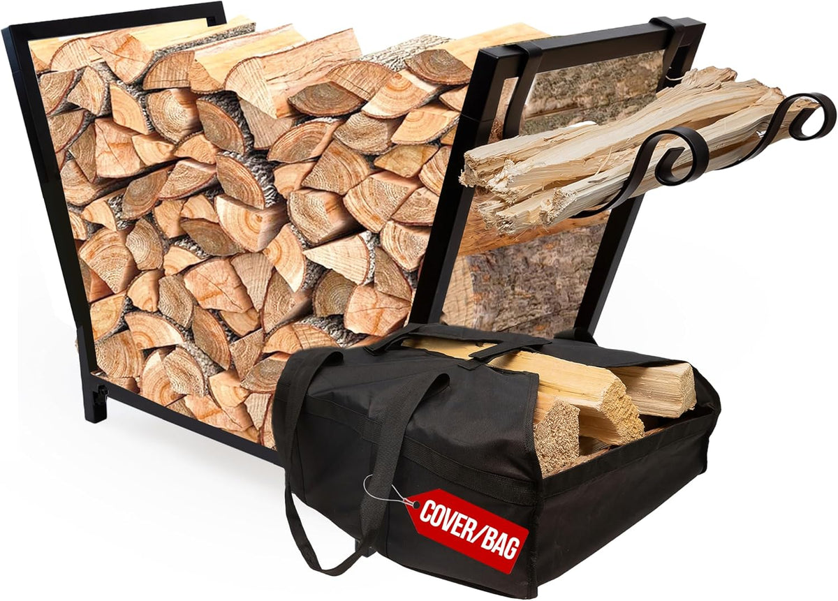 fireproof pros firewood racks with hooks (black with, main product view
