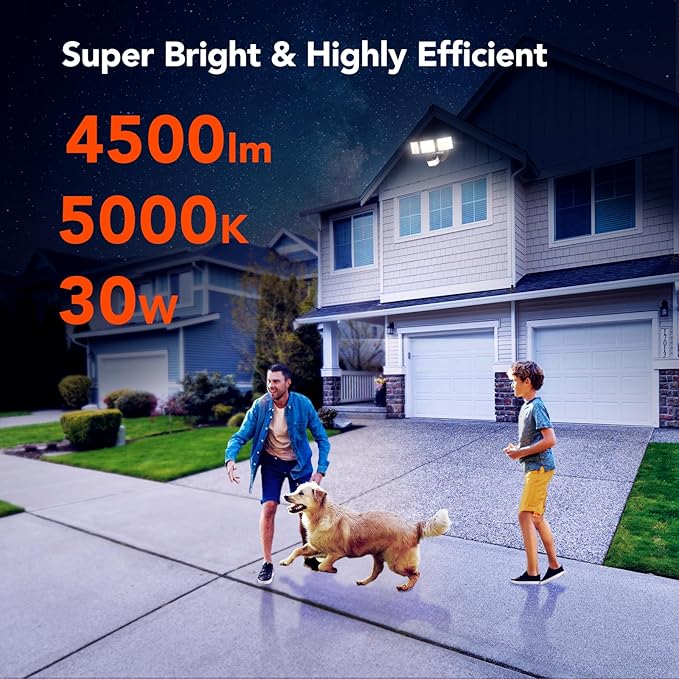 OREiN 4500LM/30W Flood Lights Outdoor, 180°/50FT Motion Sensor Outdoor Lights 3 - Image 5