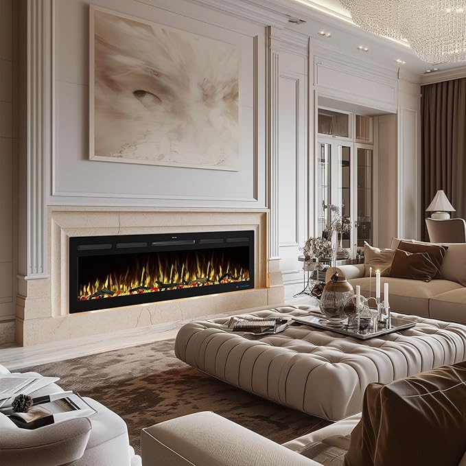 80" WiFi Electric Fireplace Inserts, Recessed and Wall Mounted Fireplace Heater - Image 7
