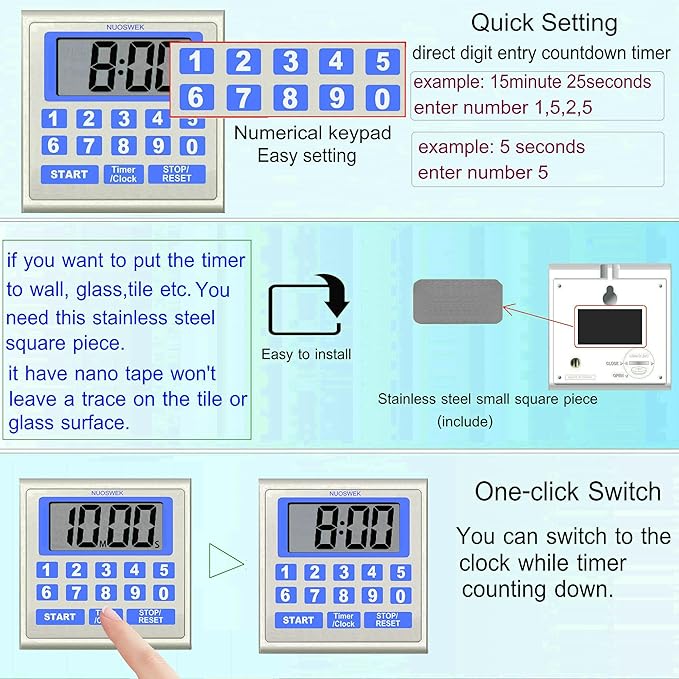 NUOSWEK Digital Timer Waterproof Shower Timer Shower Clock Direct Digit Entry - Image 6