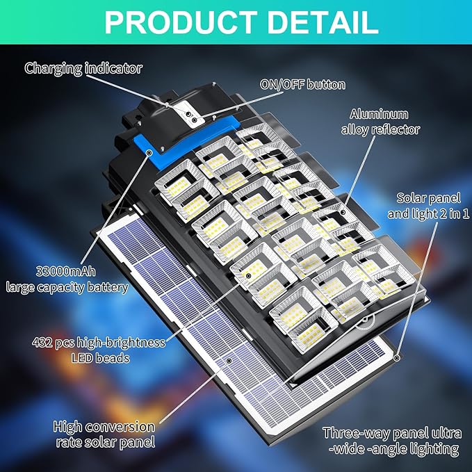 JAYNLT Y-6800W Solar Street Lights Outdoor, 600000LM 6500K Powerful Parking Lot - Image 5