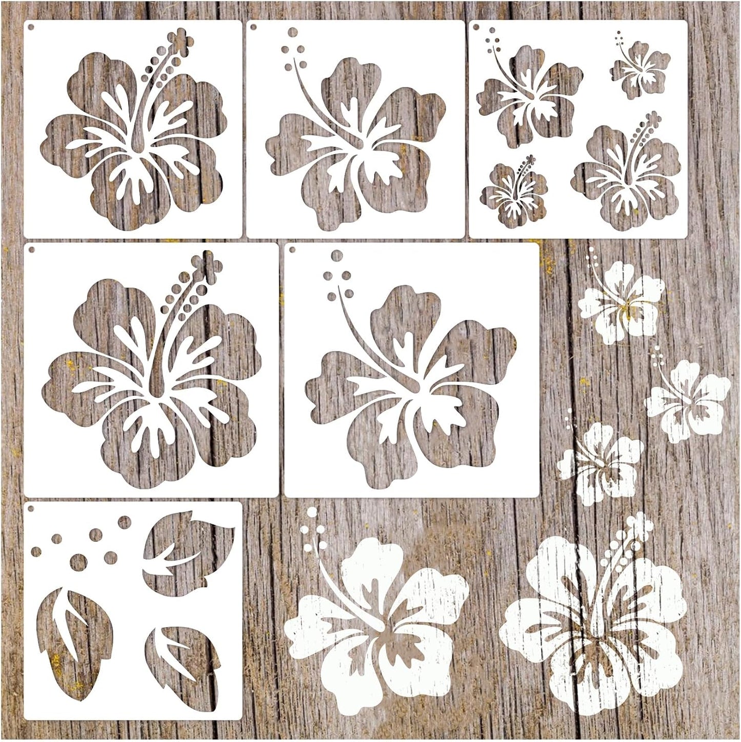 Large Flower Stencils Hibiscus Spring Floral Stencils for Painting for Wood Garden Fence Wall Furniture Fabrics DIY Decor (6 Hibiscus)