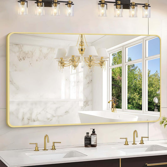 55"x30" Gold Bathroom Mirror, Large Rectangle Mirror, Rectangular Wall Mirror