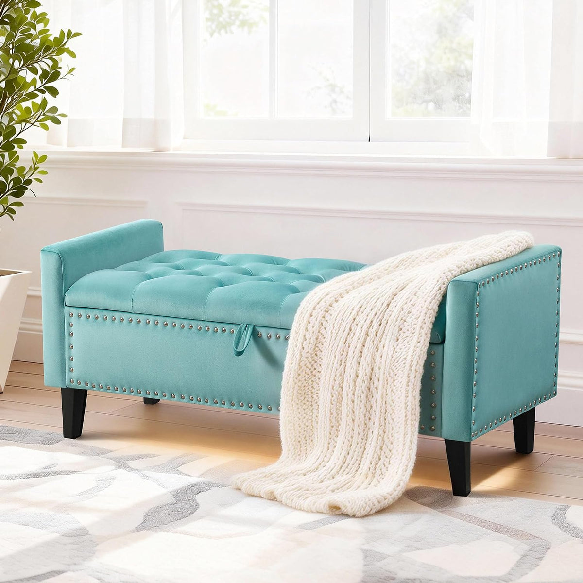 47in velvet storage ottoman bench with arms, upholstered, main product view