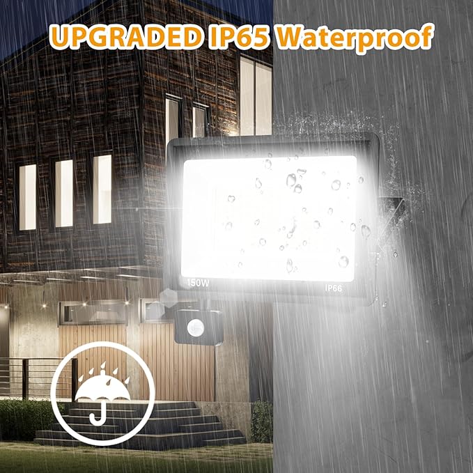 YANYCN 2 Pack 150W LED Motion Sensor Flood Light, 5000K Daylight, IP66 - Image 5