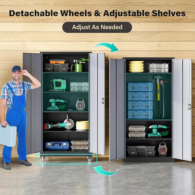 SISESOL 75" Tall Metal Storage Cabinet - Image 4