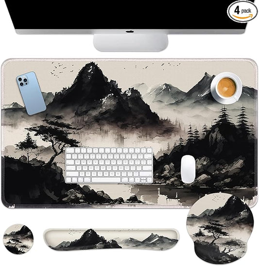 Britimes Black Ink Landscape Keyboard Mouse Pad Set 4in1 Large by Britimes