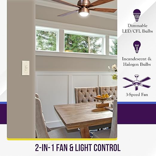ENERLITES 3 Speed Ceiling Fan Control and LED Dimmer Light Switch, Light and - Image 3