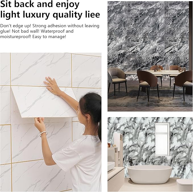 Wall Panels Peel and Stick，PVC imitation artificial marble tiles sticker，30 pcs - Image 4