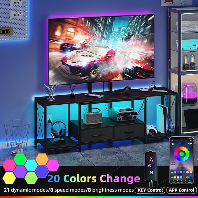 GYIIYUO LED TV Stand with Mount and Power Outlet & Fabric Drawers - Image 3