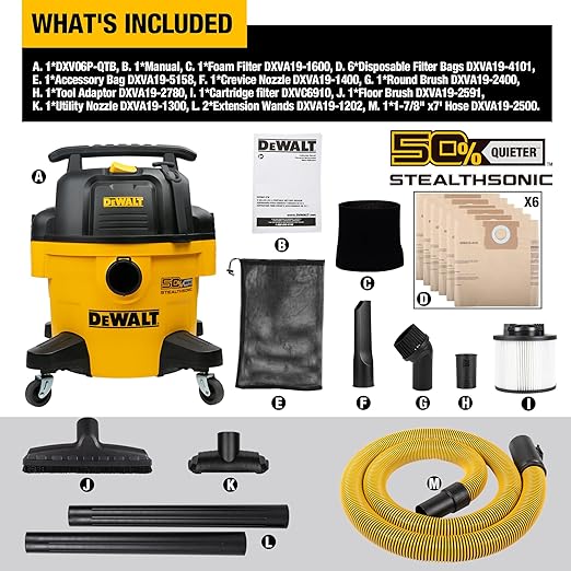 DEWALT 6-Gallon STEALTHSONIC Ultra Quiet Poly Shop Vacuum Wet and Dry - Image 5