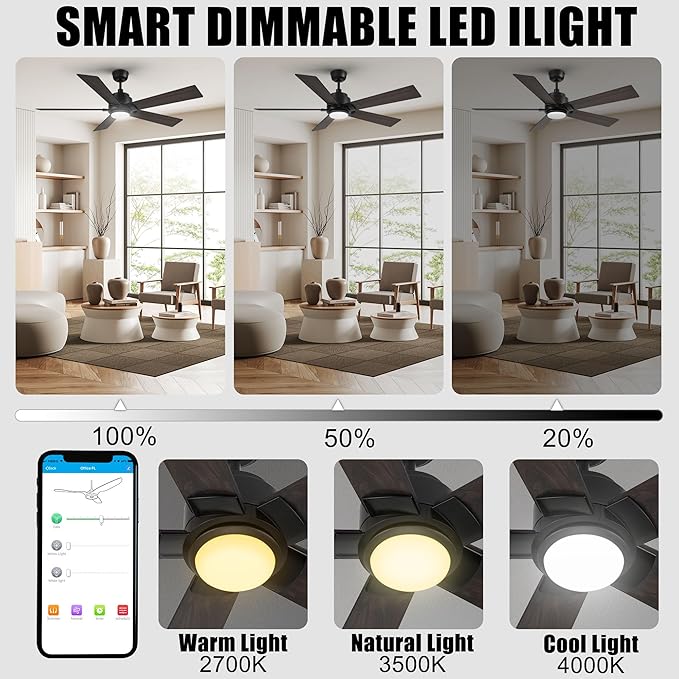 SMAAIR Smart WiFi LED Ceiling Fan, 52inch Plywood Outdoor Smart Ceiling Fan - Image 5