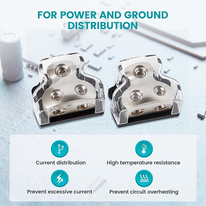 NuIth 2PCS 2-Way Power Distribution Block, 0/2/4 Gauge Input in 4/8 Gauge Out - Image 6