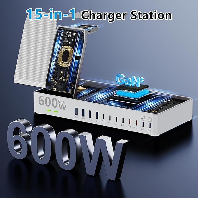 600w Charging Station for Multiple Devices, 15 in 1 Wireless Charger - Image 4