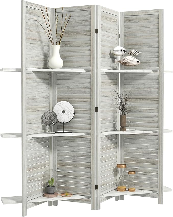 HOMCOM Room Divider, 4 Panel 67" Tall Wood Privacy Screen by HOMCOM