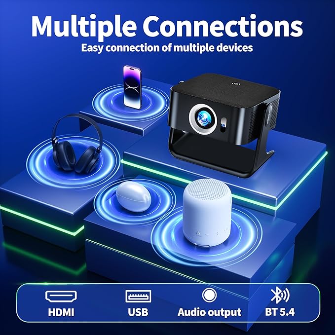1080P HD Mini Projector Dual Band WiFi6 5G and BT 5.4 Auto Focus & Obstacle - Image 4
