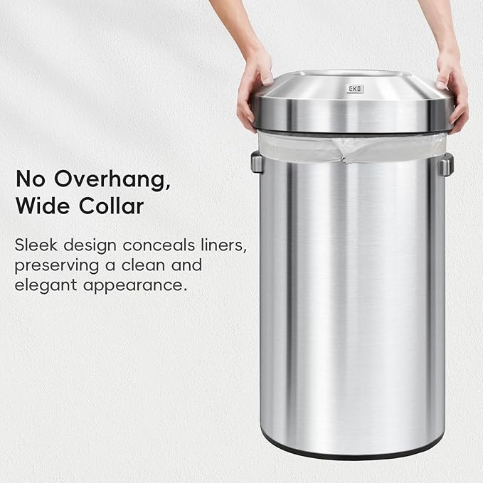 EKO Urban 24 Gallon Round Stainless Steel Open Top Waste Bin, Tall Commercial - Image 8