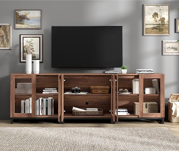 WAMPAT Modern TV Stand with Glass Doors - Image 3