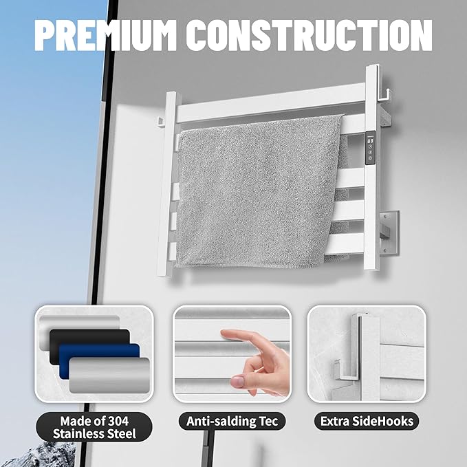 K&KALONZO Towel Warmer for Bathroom, Wall-Mounted 5-Bar Heated Towel Rack - Image 7