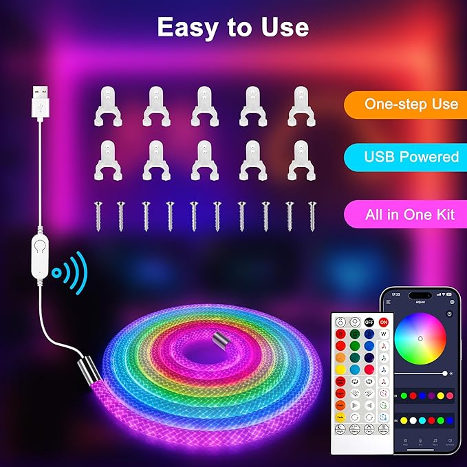 maylit 360 Degree Luminous Reticulate Weave Rope Lights, 10ft Addressable ICRGB - Image 6