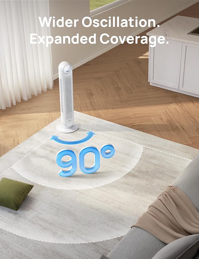 Dreo Tower Fan for Bedroom, 25ft/s Smart Standing Fans, 90° Oscillating Floor - Image 5