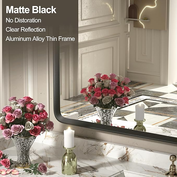 55x30 Black Matte Mirror for Bathroom, Large Rounded Mirror for Bathroom - Image 3