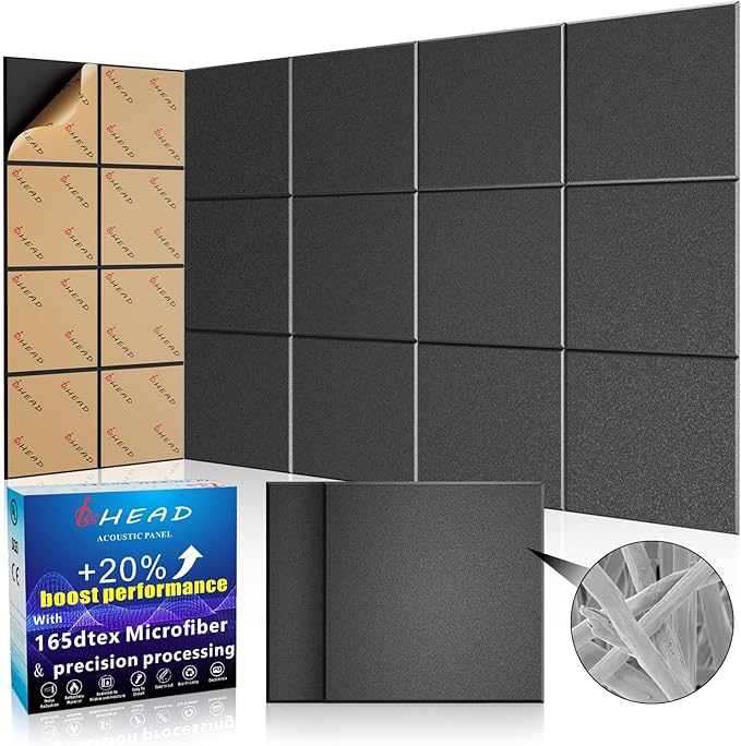 BSHEAD 15 pcs 165dtex Microfiber Acoustic Panels ，Self-Adhesive Soundproof Wall by Staytunedforournewproduct