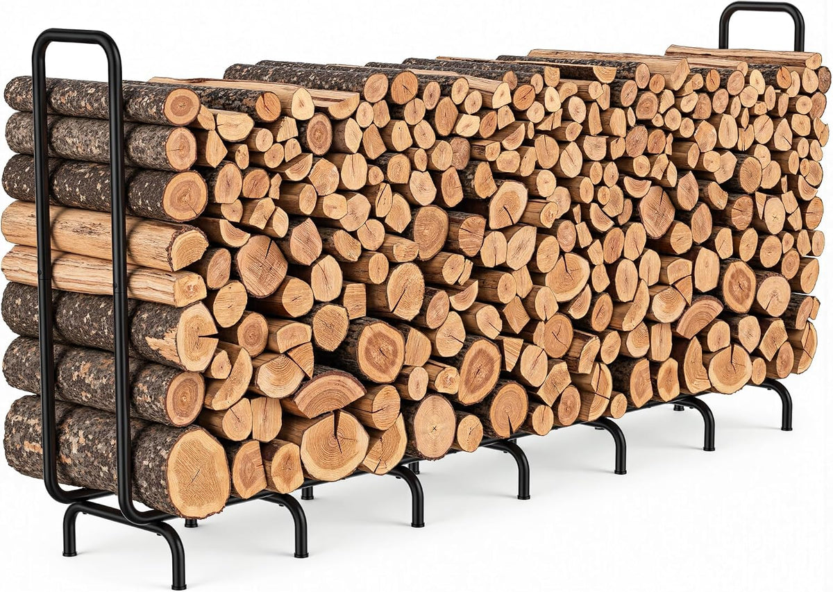 8.5ft firewood rack outdoor, heavy duty metal wood, main product view