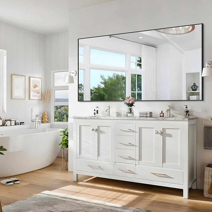 Black Bathroom Mirror for Wall, 60x36 Inch Rectangle Mirrors - Image 9