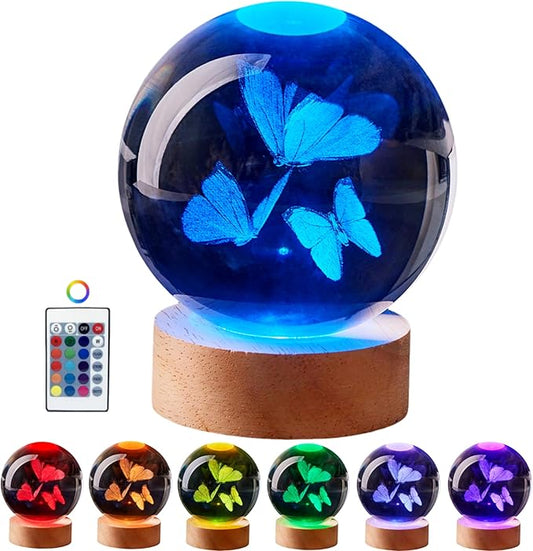 3D Butterfly Crystal Ball Lamp, Lifelike Three Butterflies Night Light by Conalisk