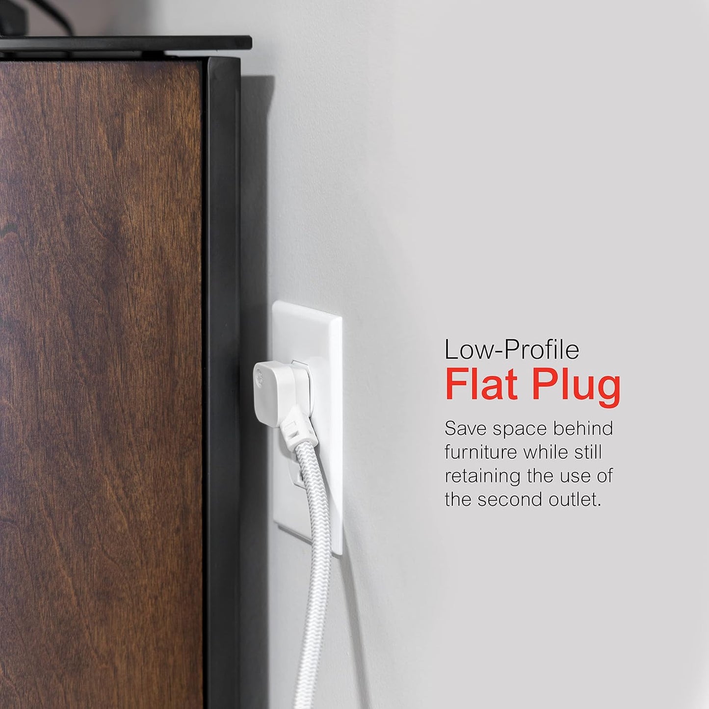 GE 3-Outlet Power Strip Surge Protector, 8 Ft Braided Extension Cord