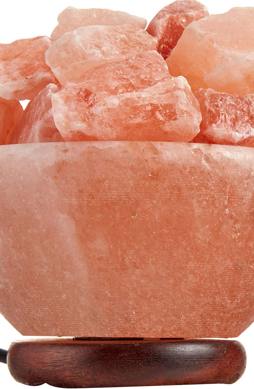 Himalayan Salt Lamp Bowl with Natural Crystal Chunks, Dimmer Cord and Classic Wood Base Premium Quality Authentic from Pakistan