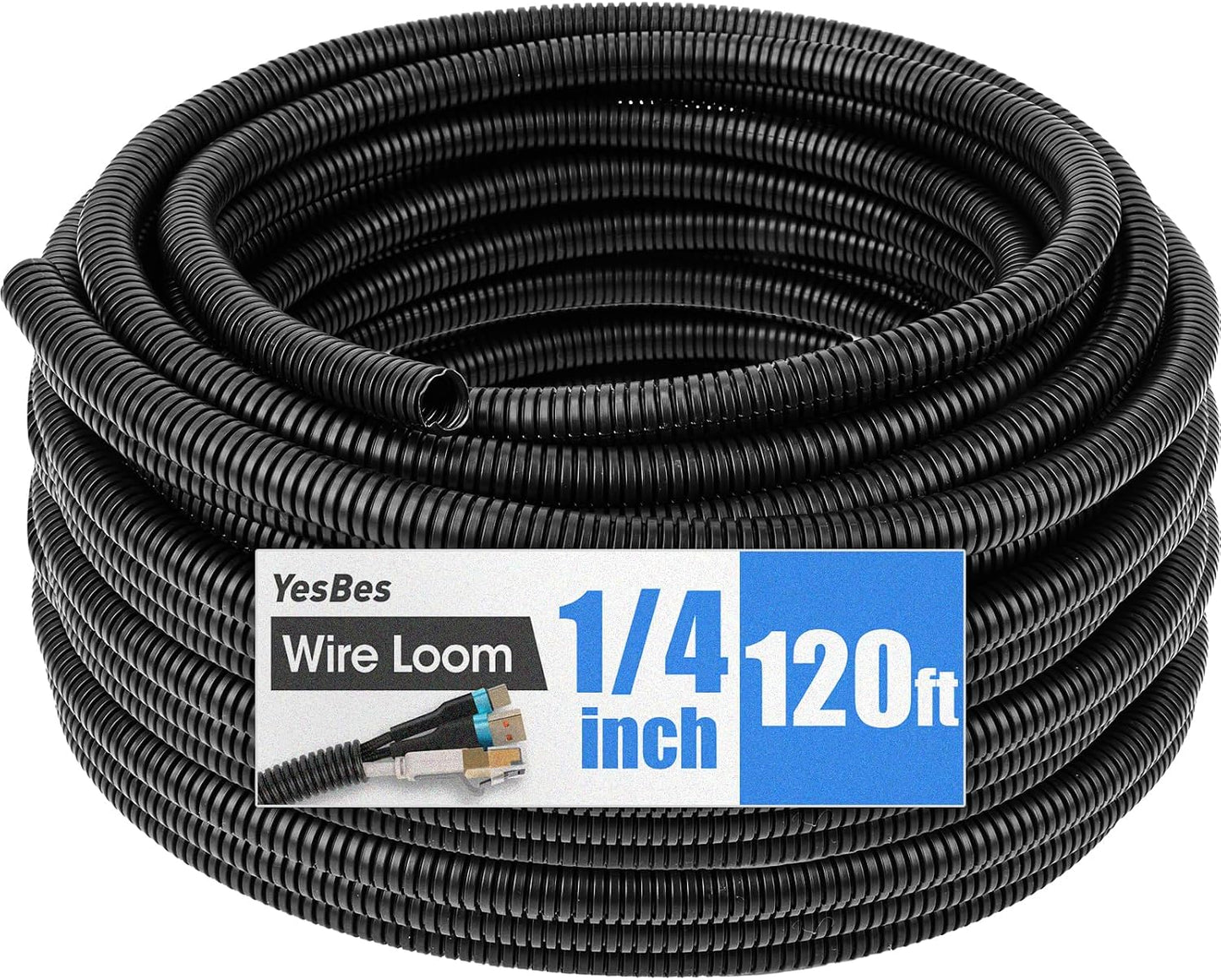 120 FT Wire Loom 1/4 Inch, Split Wire Loom Tubing Conduit, Wire Protector Tubing, Black