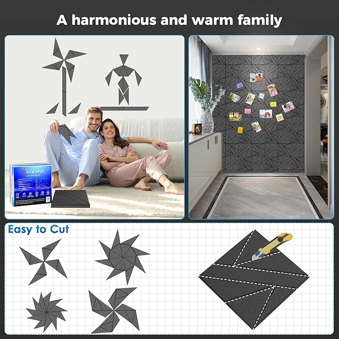 50 Pack Bulk Self-Adhesive Soundproof Wall Panels, 1.2lb/ft³ High Density - Image 4
