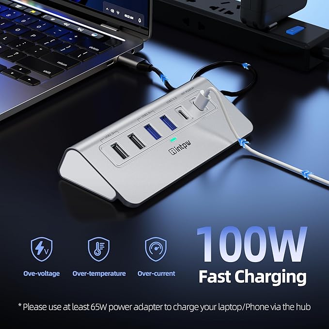 intpw P9R USB C Hub Ethernet, 10-in-1 USB-C Docking Station, Aluminum USB to - Image 6