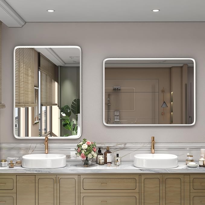 22x30 Inch Silver Bathroom Mirror, Rounded Rectangle Bathroom Vanity Mirror - Image 5